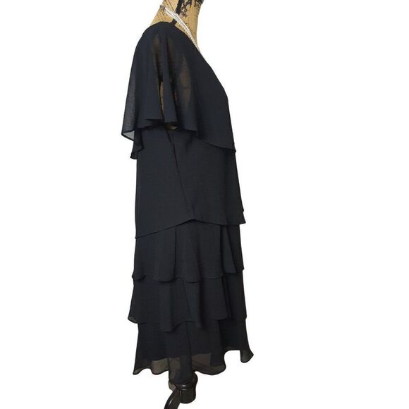 Women's Black Layered Chiffon Dress Jewel Detail Ruffle Stretch Size 16 NWT - Picture 3 of 9
